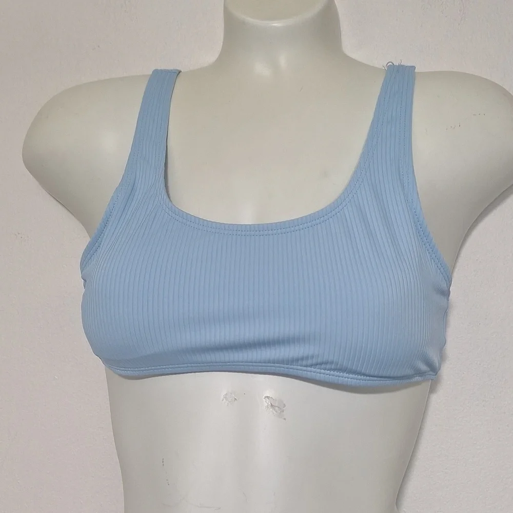 Mienqe Light Blue Ribbed Swim Bikini Set